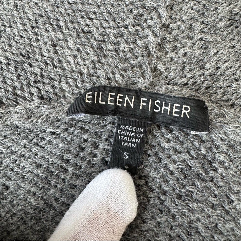 Eileen Fisher Wool Mohair Knit Open Front Hooded Hood Gray Vest Sweater Sz S - Picture 9 of 12